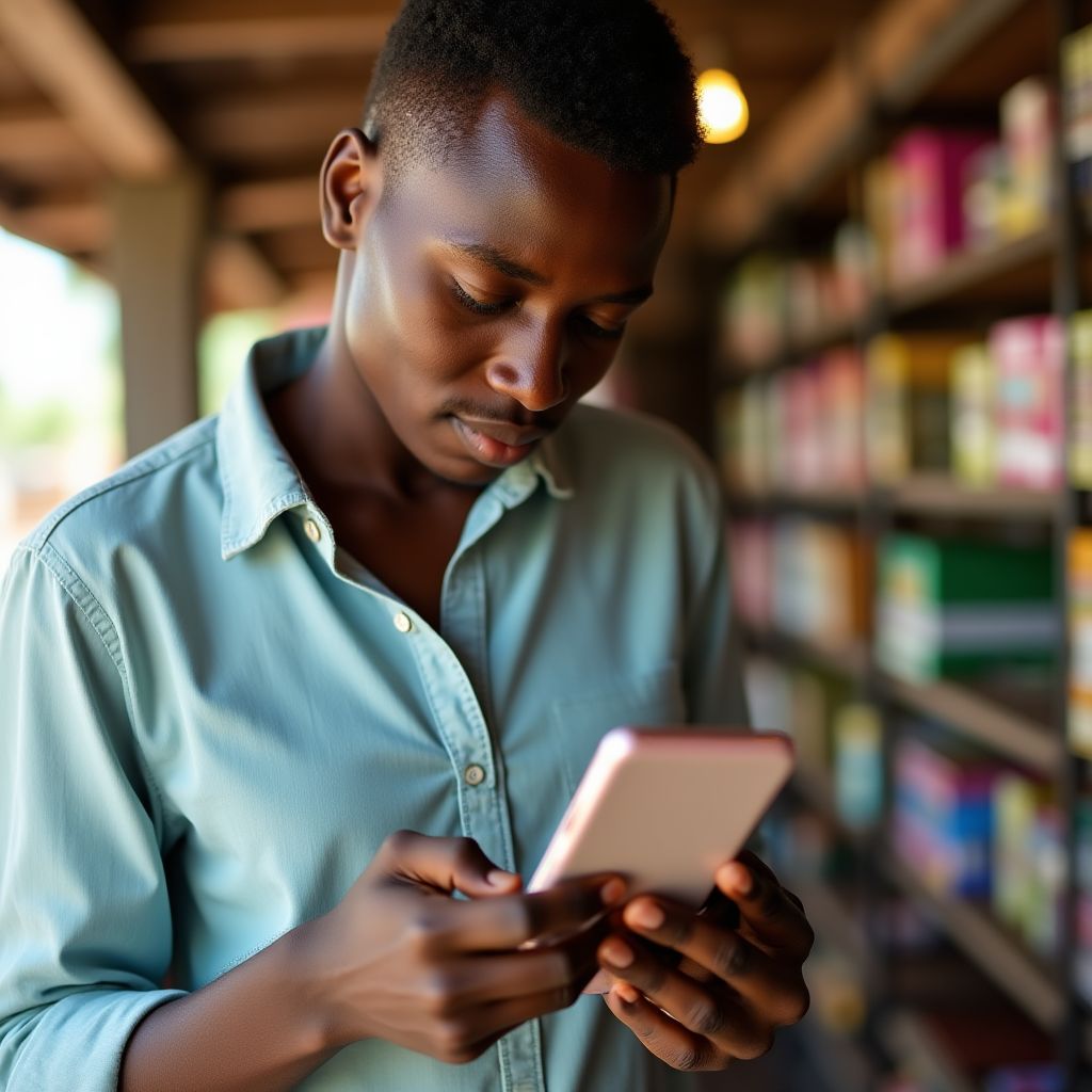 Local business owner using mobile banking